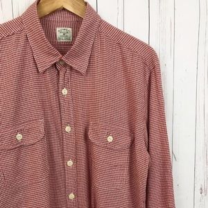 J Crew Mens Red Micro Gingham Button Front Wester